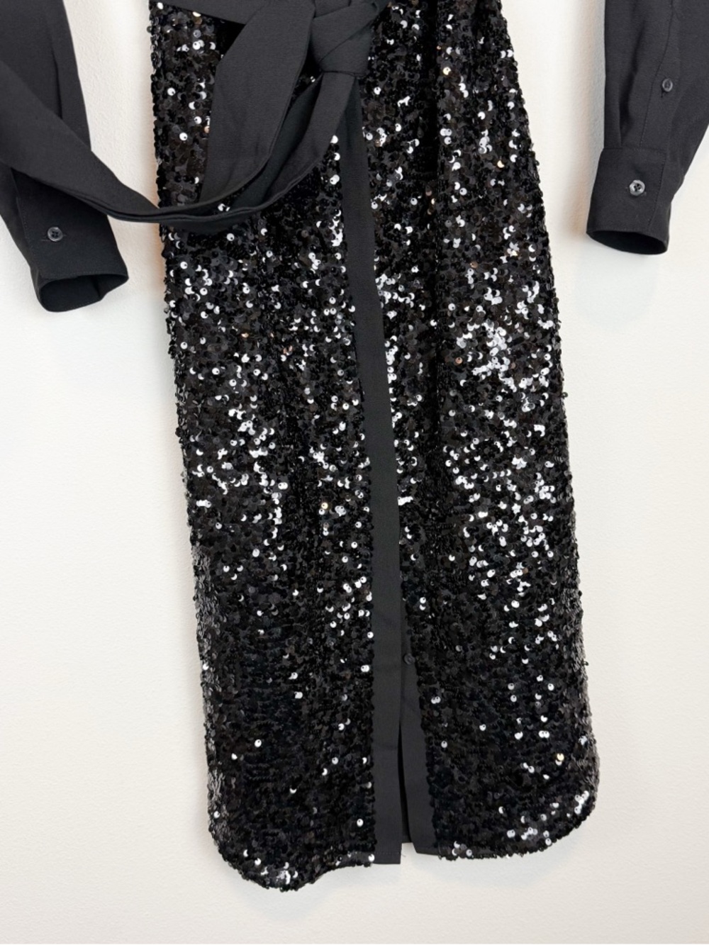 Untuckit Black Sequin Crepe Lexie Shirt Dress Long Sleeve Midi Size 6 - Picture 8 of 11